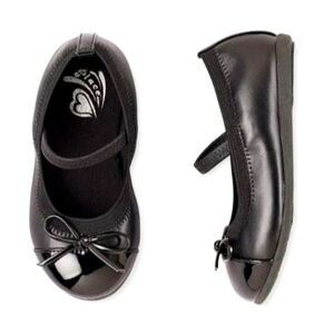 Baby Girls' Black Ballet Flats With Bow‎ & Elastic Strap Size 4